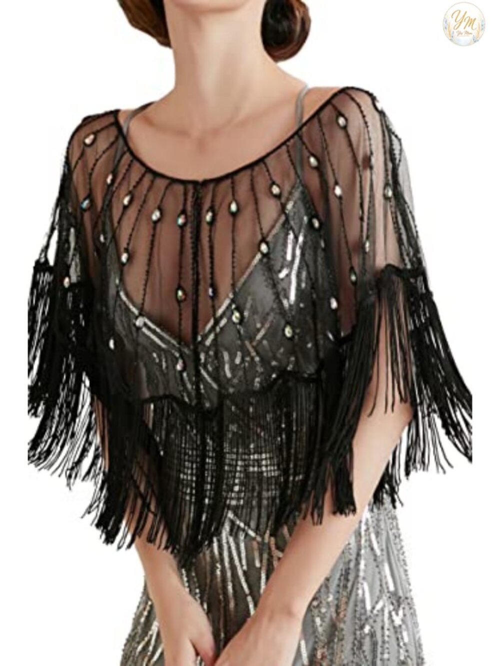 Sequin Beaded Shawl Wrap Evening Cape Cover Up for Party